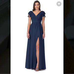 AZAZIE SUNEETA- A-Line Pleated Chiffon Floor-Length Dress Dark Navy